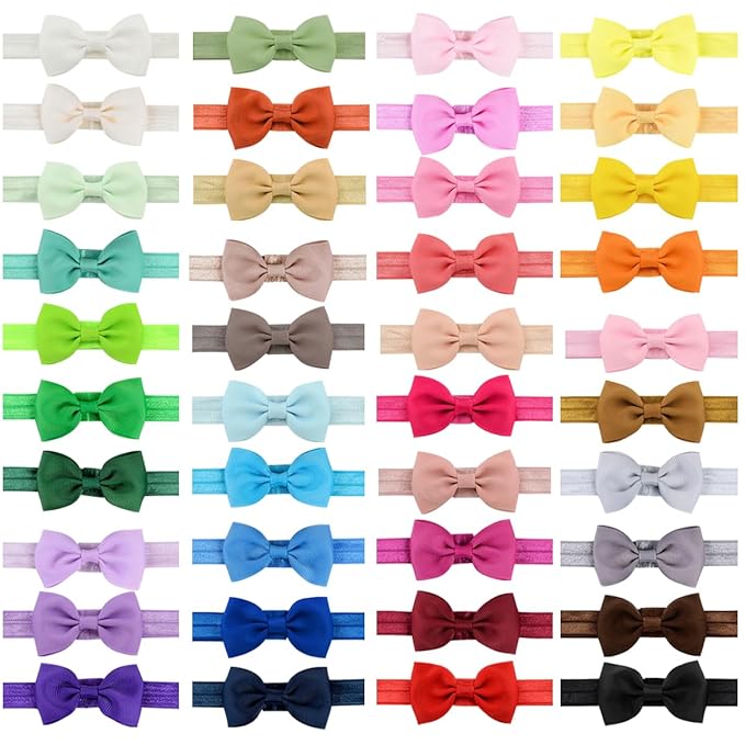 WillingTee 40 Colors Baby Girls Headbands Tiny Bows 2.75" Grosgrain Ribbon Hair Bow Hair Band Hair Accessories for Baby Girls Infants Toddlers Kids Newborns