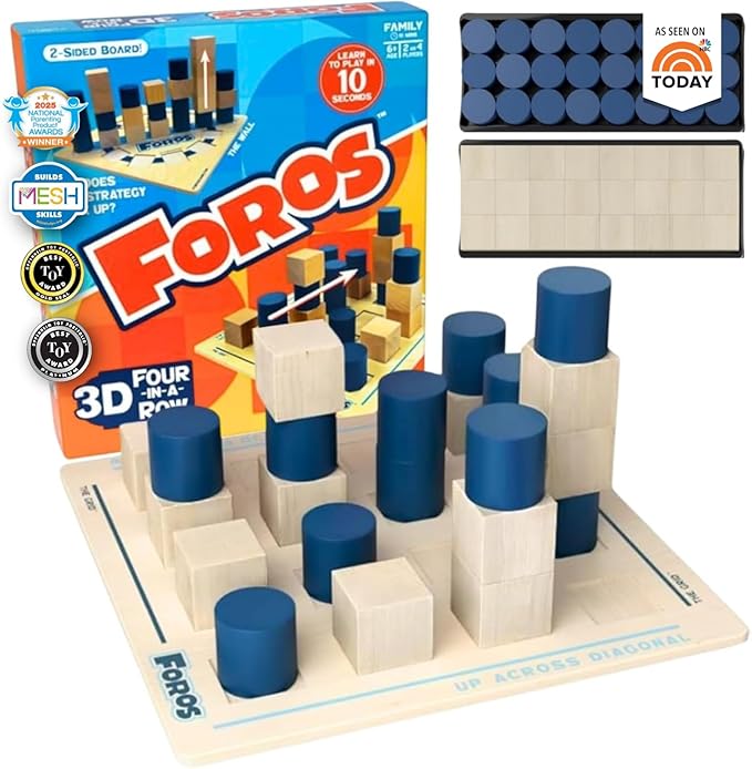 Foros 3D Board Game | Strategic Wooden Game with Unique Play | Family Game for Kids & Adults | Fun Entertainment for Game Night | Fast Paced, Easy to Learn Multiplayer | MESH Accredited, Award Winning