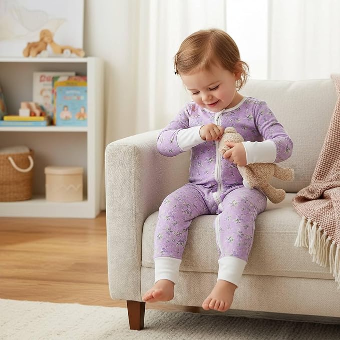 OPAWO Viscose from Bamboo Baby Pajamas Girl 2pack Mittens Cuff 2 Way Zipper Soft Footless Sleeper Baby Boy One-Piece Romper