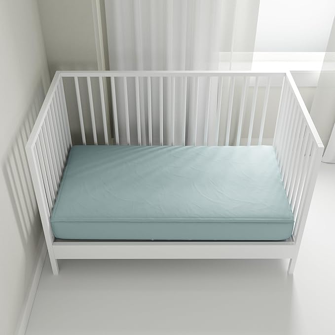 QuickZip Crib Sheet Set - Faster, Safer, Easier Baby Crib Sheets - Includes 1 Wraparound Base & 1 Zip-On Crib Sheet - Dusty Blue 100% Cotton - Fits All Standard Crib Mattresses