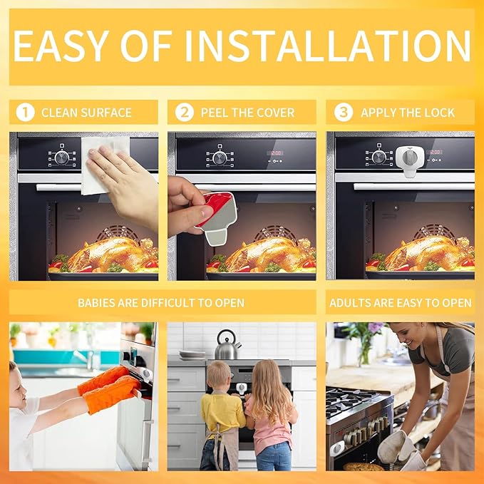 Baby Proof Oven Lock Child Safety Oven Door Lock for Toddlers Heat-Resistant Adhesive no Tools Need or Drill (Black-2Pcs)