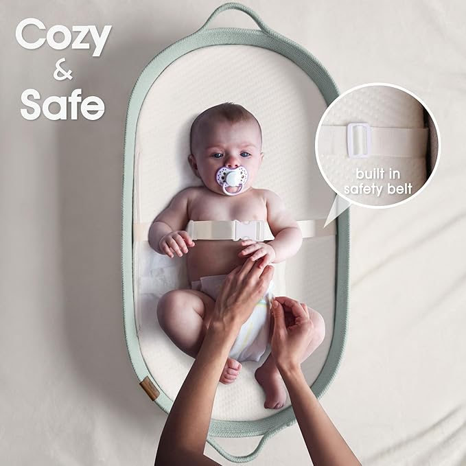 Baby Changing Basket Includes Diaper Caddy - Soft & Waterproof Dual-Cover, Portable, Changing Pad for Dresser & Changing Table, Gift for Baby Shower, Organic Cotton Rope