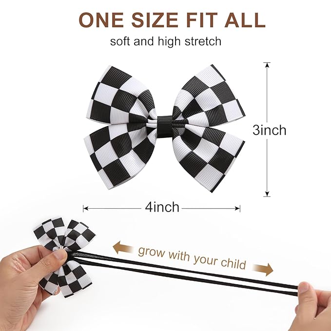 Fancheer Baby Girls Racing Checkered Flag Bow Headband Infant Toddler Birthday Party Hair Accessories