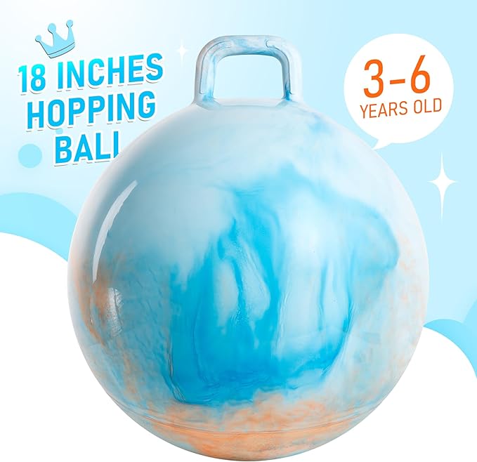U&C Planet Hopper Ball 18 inches Bouncy Ball with Handle for Kids Age 3-6 Clouds Hoppity Hop Sit and Bounce Jumping Hopping with Pump and Gift Box Great Gift for Birthday Christmas