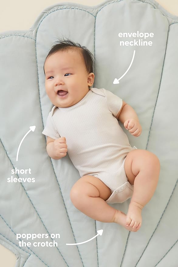 MORI Baby Short Sleeve Unisex Bodysuit with Envelope Neck and Nickel Free Poppers - Viscose from Bamboo and Cotton Blend