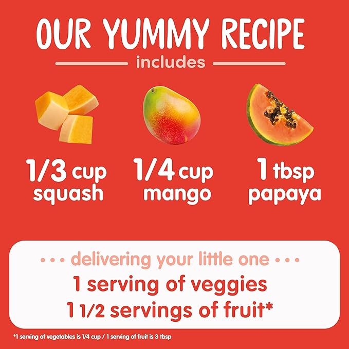 Happy Baby Organics Stage 2 Baby Food Pouches with One Full Serving of Veggies, Nutritious Snack, Clearly Crafted Fruit & Veggie Puree, Squash, Mango, & Papaya, 4 Ounces