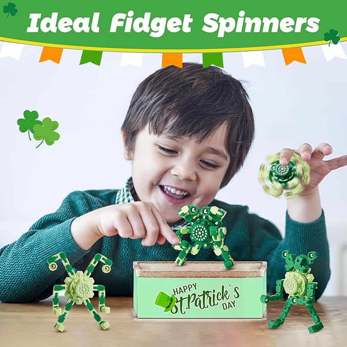 St. Patrick's Day Decorations Transformable Fidget Spinners for Kids and Adults Stress Relief Sensory Toys for Boys and Girls Fingertip Gyros for Party Favors Birthday Gifts for Kids