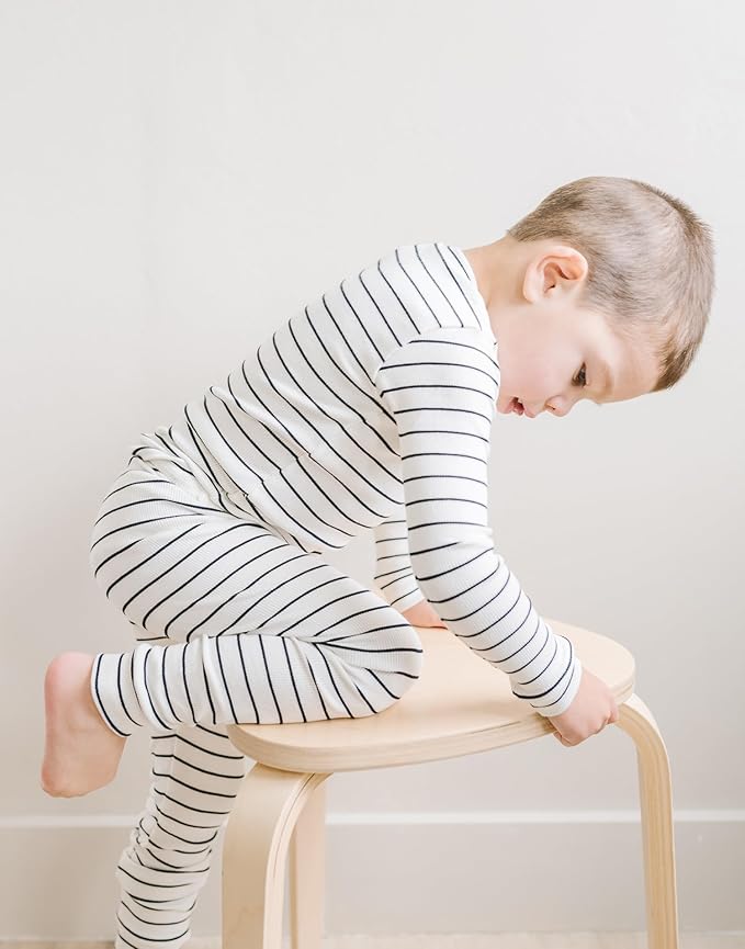 moimoln Stripe Pajamas Set 12M-8Y Ribbed Unisex Baby & Toddler, Soft Viscose, Snug-Fit, Everyday Sleepwear