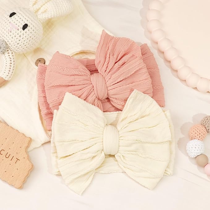 CÉLLOT 6 Pcs Baby Bows Headbands Nylon Hairbands Baby Girl Bows Hair Accessories for Newborn Infant Toddler Essentials (Light Pink Series)
