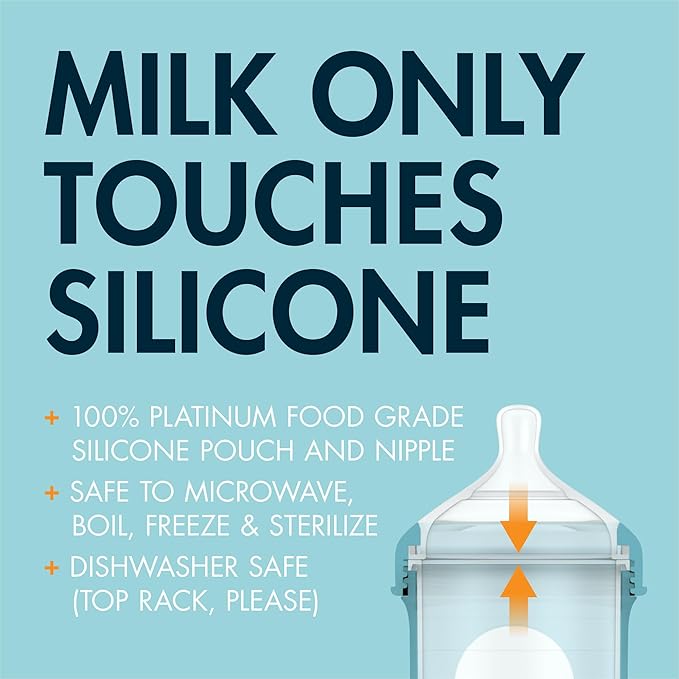 Boon Nursh Bottles - Silicone Baby Bottles Help Ease Colic Symptoms - Formula and Breast Milk Only Touch Food-Grade Silicone - Medium Flow - 8 Oz - Tie Dye