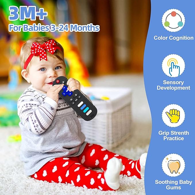 2-Pack Baby Teething Toys-TV Remote Control Shape Silicone Infants Teething Toys for Babies 0-18 Months,BPA-Free (N-Black+Black)