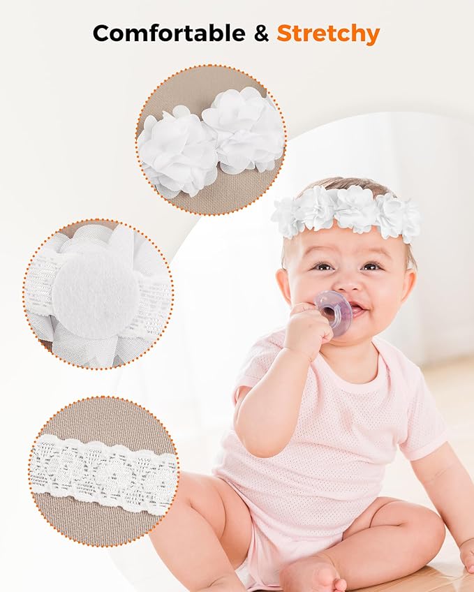 Fmeida Baby Girls Headbands for 4-24M | Soft Flower Crown (Fits 14.96"-18.89" Head)