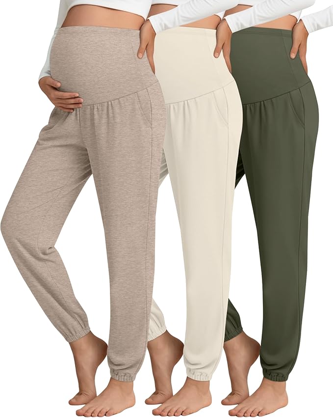3 Pack Women's Maternity Pants Maternity Jogger Sweatpants Over The Belly Stretchy Pregnancy Pants with Pockets