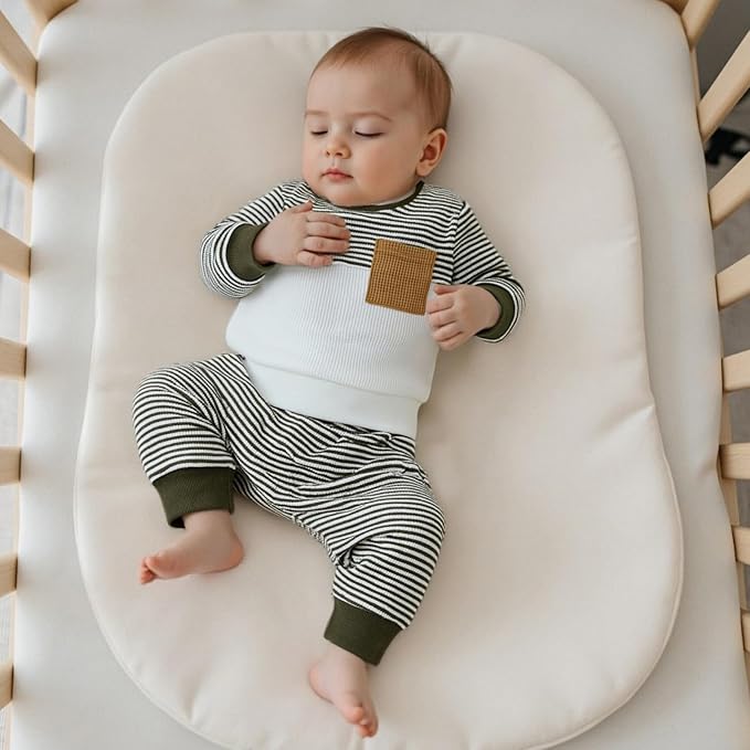 Toddler Baby Boy Fall Outfit Long Sleeve Crew Neck Contrast Color Sweatshirt Top Pant Cute Newborn Infant Waffle Clothes