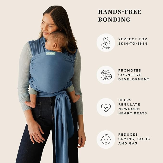 Moby Baby Wrap Carrier Classic for Newborns to Toddlers (8-33lbs), Infant Sling Carrier, Lightweight & Hands Free Design, Adjustable for All Body Types (Ocean)