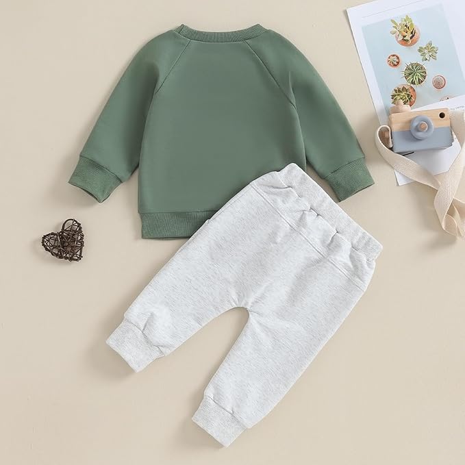 Toddler Baby Boy Clothes Solid Color Long Sleeve Crewneck Sweatshirt Top Casual Pants Set 2Pcs Fall Winter Outfits