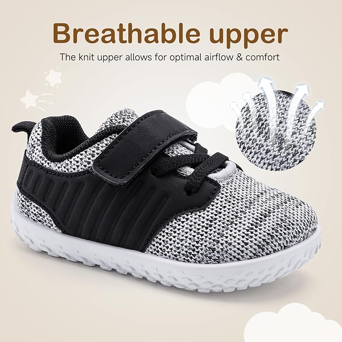 HIITAVE Toddler Sneakers Lightweight Boys Girls Barefoot Shoes for Walking Running Tennis Playing