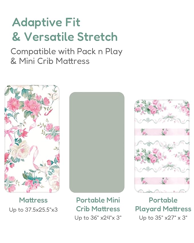 Pack and Play Sheets Fitted 2 Pack, 38x26 Graco Pack n Play Sheets for Playard & Travel Crib Mattress, Ultra Soft Jersey Knit, Breathable Stretchy Deep Pocket, Compatible with Mini Cribs