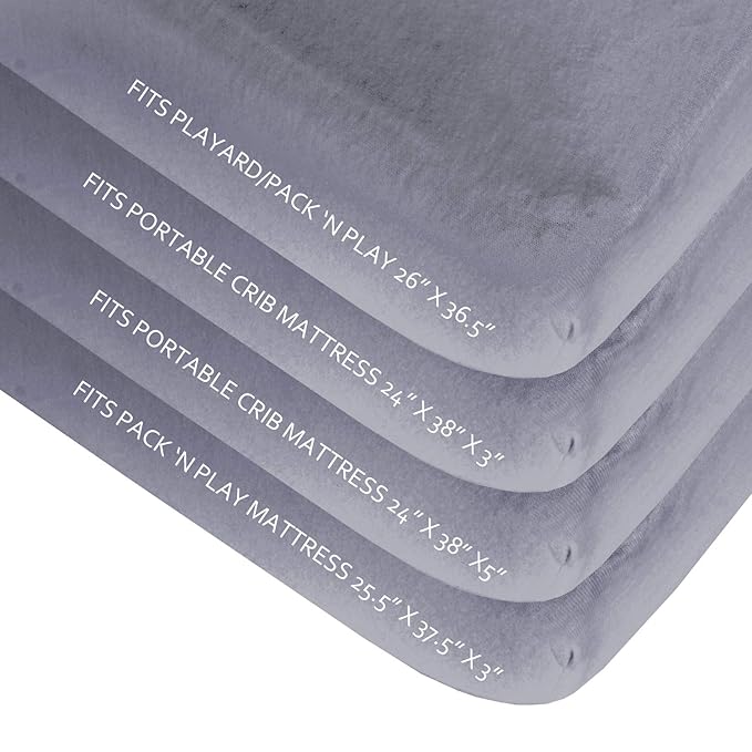 Biloban Pack and Play Sheets Fitted, 2 Pack Pack and Play Sheet Fits for Graco Pack n Play Mattress, Neutral Playard Sheets for Baby Boys and Girl, Grey & Pink