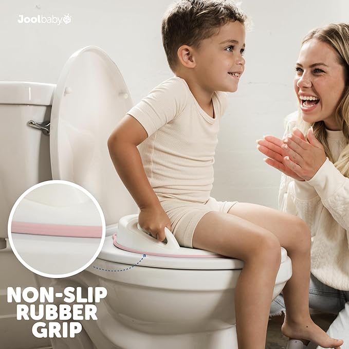 Jool Baby Potty Training Seat for Boys and Girls With Handles, Fits Round & Oval Toilets, Non-Slip with Splash Guard, Includes Free Storage Hook (Pink)