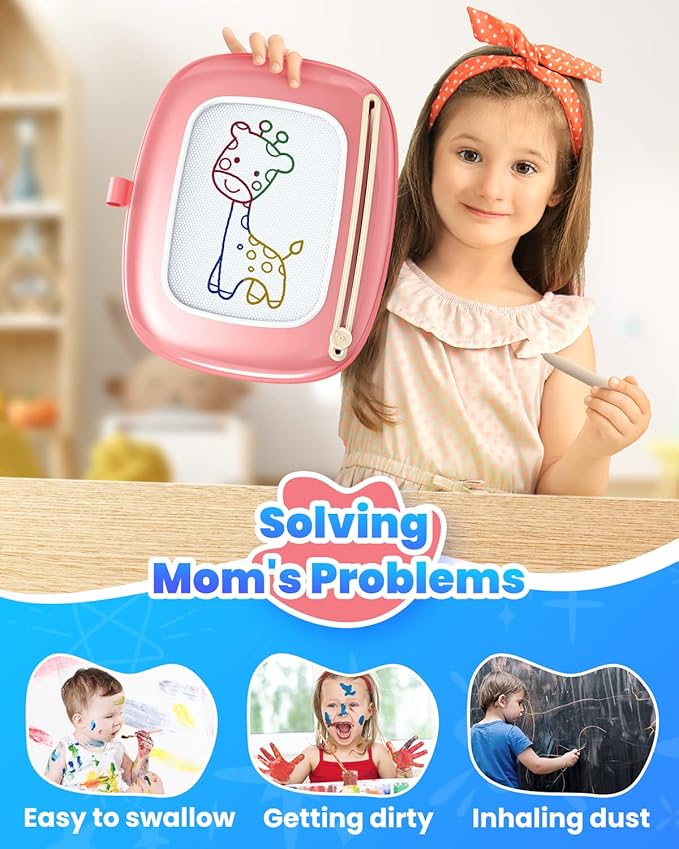 Magnetic Drawing Board, Toddler Girl Toys for 1-3 Year Old, Doodle Board Learning and Educational Kids Toys for 1 2 3 Year Old Baby Birthday GIF- Pink