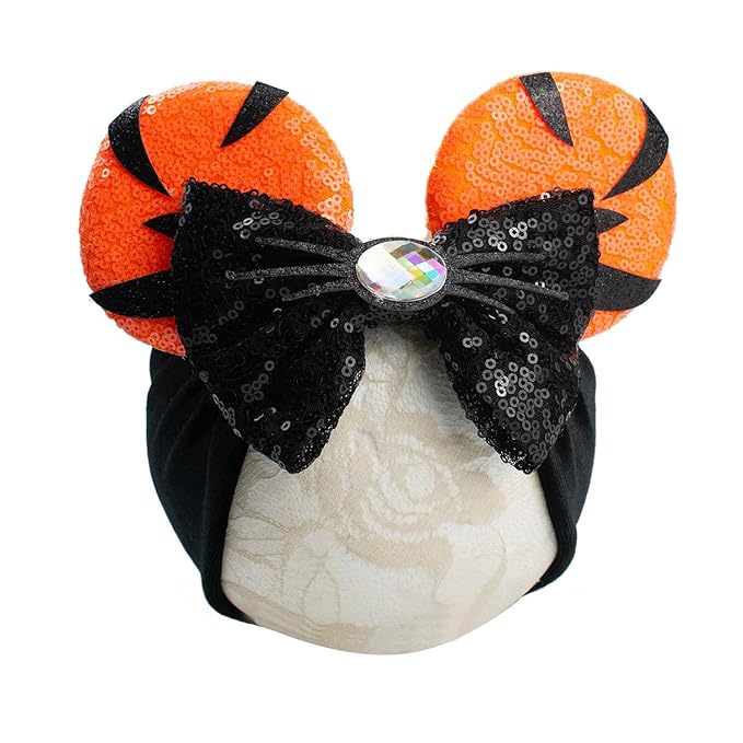 JIAHANG Baby Girl Halloween Mouse Ears Turban Headwrap with Sequin Bows, Wide Velvet Hairband, Hair Bow Headband for Newborn Toddler, Kids, Party Supplies