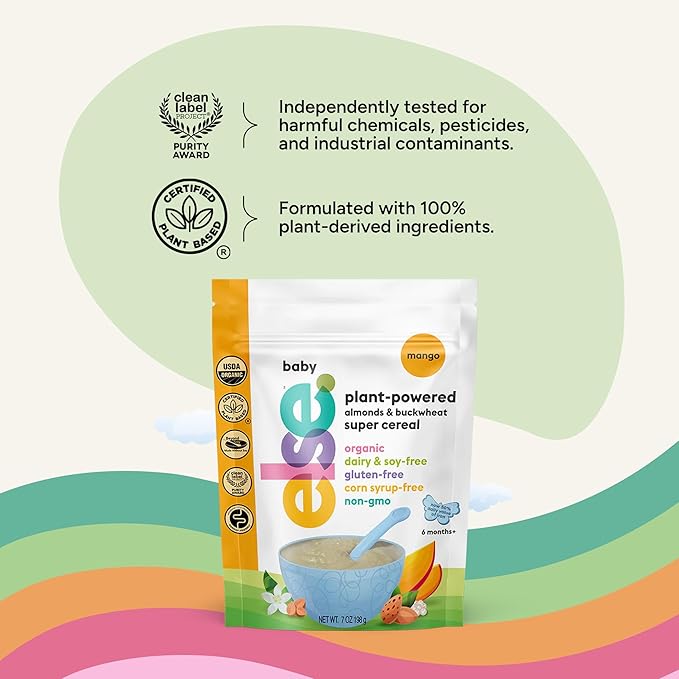 Else Nutrition Super Cereal For Babies 6 mo+, Made With Real Whole Plants for a Nutritionally Balanced meal, with gluten free carbs and plant protein (Mango, 3 Pack)