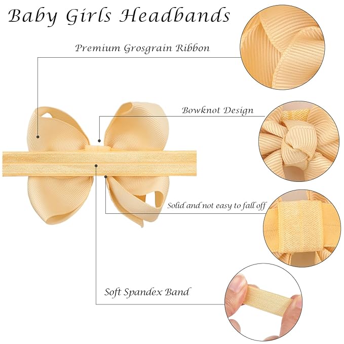 CÉLLOT Baby Girls Headbands Grosgrain Ribbon 4.5" Hair Bows Headband Big Bow Hair Bands for Toddler Pack of 20