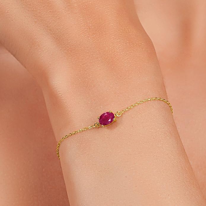 Gem Stone King 7X5MM Oval Gemstone Birthstone Solitaire Bracelet For Women | 925 Sterling Silver | Adjustable Bolo Bracelet For Women | Fine Jewelry Gifts for Her Mom Wife