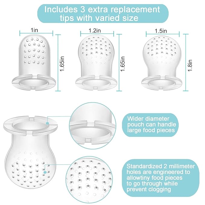 PandaEar 3 Pack Fruit & Food Feeder Pacifier, Silicone Feeder Pacifier with 3 Sizes Pouches (Pink/Linen)