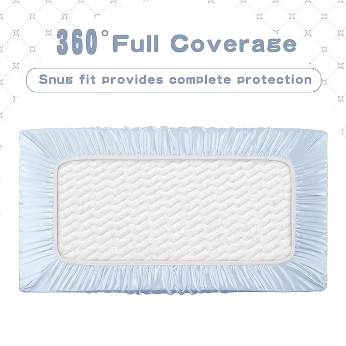 SiinvdaBZX 2 Pack Changing Pad Cover for Baby Girls Boys, Satin Silky Soft Changing Table Covers 32"x16"+5" Diaper Changing Pad Sheets, Fog Blue & Light Blue