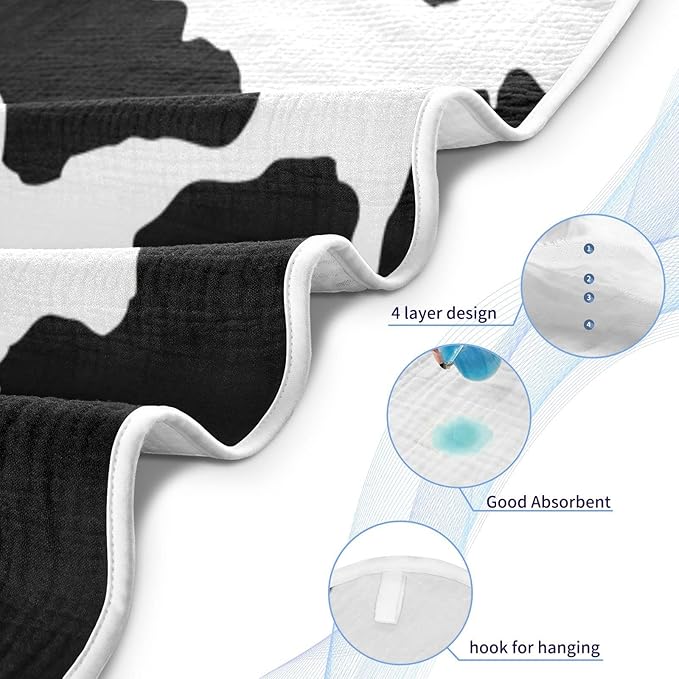Cow Patter Black White Print Baby Towel Ultra Soft Hooded Towels for Babies - Ultra Absorbent Cotton Bath Towels 30x30 Inch