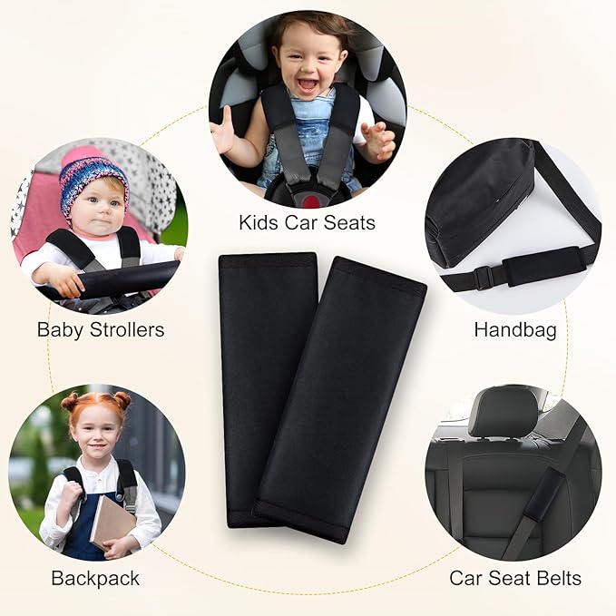 Seat Belt Cover Pad for Baby, Soft Seatbelt Cushion Covers for Kids 2Pcs Car Seat Strap Shoulder Pads for All Car Seats, Stroller, High Chair, High Chair,Black