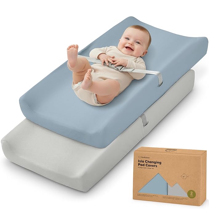 2-Pack Baby Changing Pad Cover for Girl, Boy - 32x16 Soft Viscose Derived from Bamboo Baby Diaper Changing Table Pad Cover Sheets, Neutral, Snug Fit Nursery Diaper Change Sheets (Steel)