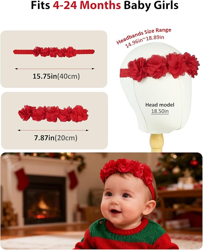 Fmeida Baby Girls Headbands for 4-24M | Soft Flower Crown (Fits 14.96"-18.89" Head)