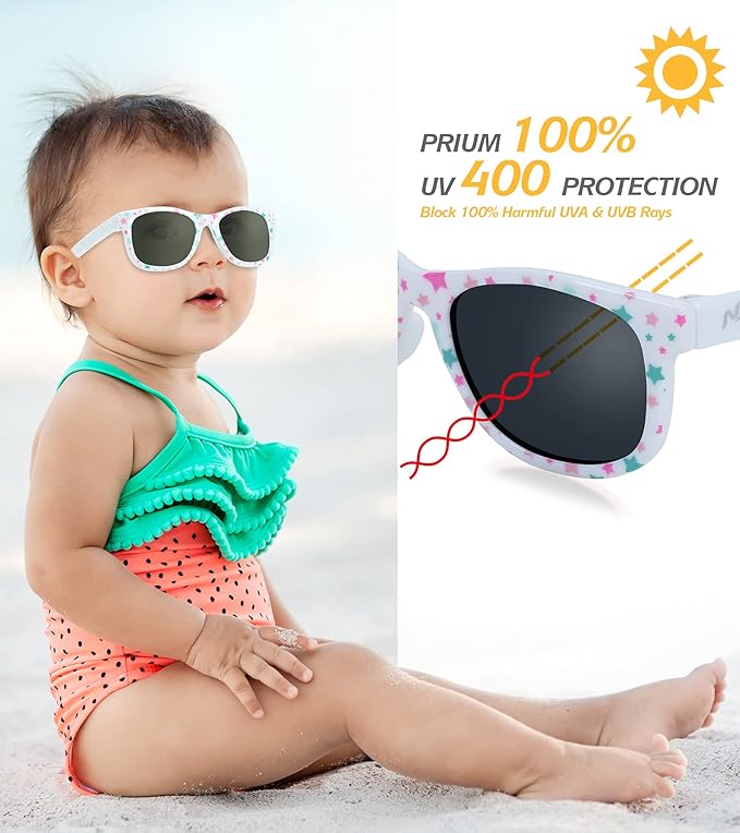 Baby Sunglasses - 100% UV Proof Sunglasses for Baby, Toddler, Kids - Ages 0-2 Years - Case and Pouch included