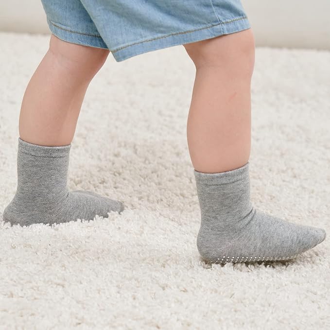 ZAPLES Baby Non Slip Grip Crew Socks with Anti Skid Soles for Infants Toddlers Kids Boys Girls