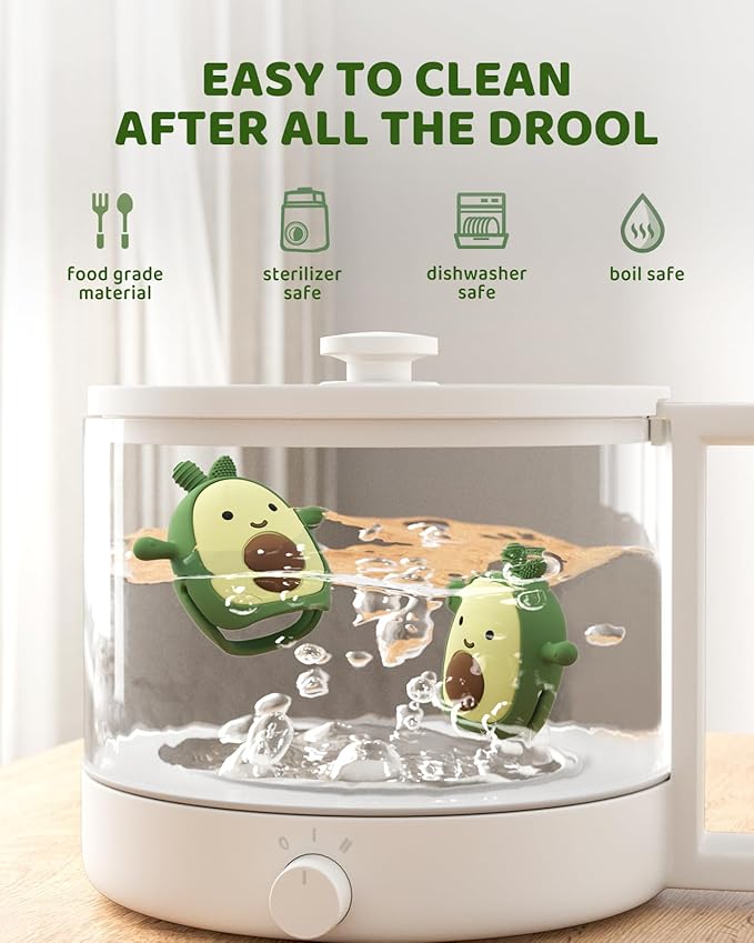 ChooKaChoo 2 Pack Baby Teething Toy Silicone Avocado Teething Mitten for Babies Over 3 Months Anti Dropping Wrist Hand Teethers Baby Chew Toys for Sucking Needs, BPA Free
