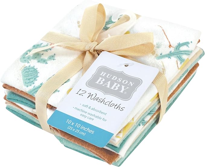 Hudson Baby Unisex Baby Flannel Cotton Washcloths, Desert Cactus 12 Pack, One Size