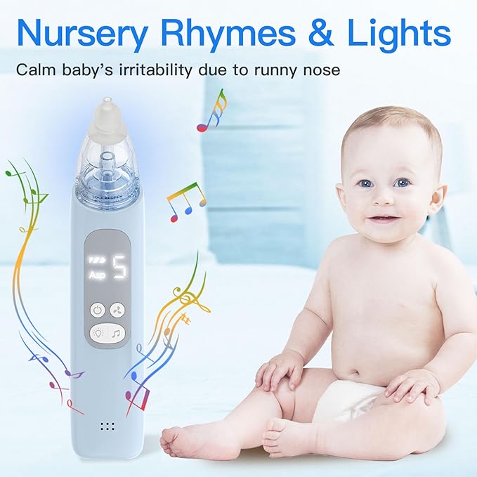Nasal Aspirator for Baby, Electric Nose Sucker for Baby, Snot Sucker with 5 Levels Suction, Soothing Light & Nursery Rhymes