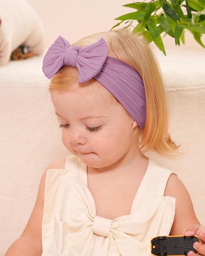 jollybows 12pcs Baby Girls Nylon Headband with Bow Newborn Hairbands Infant Hair Bow Elastics Handmade Hair Accessories for Toddlers Kids