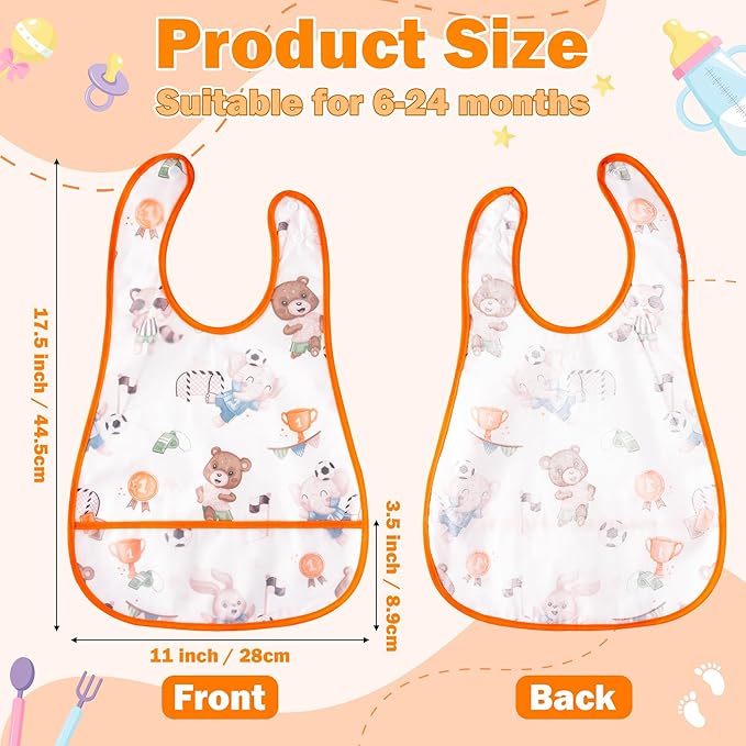 R HORSE 5Pcs Baby Bibs Set Toddler Bibs with Crumb Catcher Pocket & Snap Button Waterproof Baby Feeding Bibs for 6-24 Months
