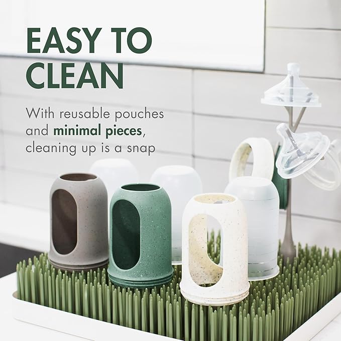 Boon Nursh Bottles - Silicone Baby Bottles Help Ease Colic Symptoms - Formula and Breast Milk Only Touch Food-Grade Silicone - Medium Flow - 8 Oz - Speckle Green