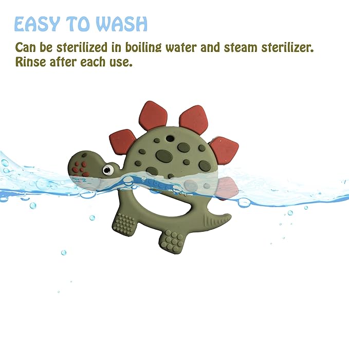 Bebe Mondo Dinosaur Baby Teething Toys 3–6 6–12 Months, Teethers for Babies 0–3–6–12 Months for Teething Relief, Baby Gift, Baby Teether Toys, Silicone Sensory Toys, Soft-Textured Infant Toys