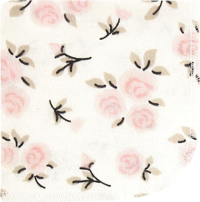 Hudson Baby Unisex Baby Flannel Cotton Washcloths, Neutral Pink Floral 12 Pack, One Size