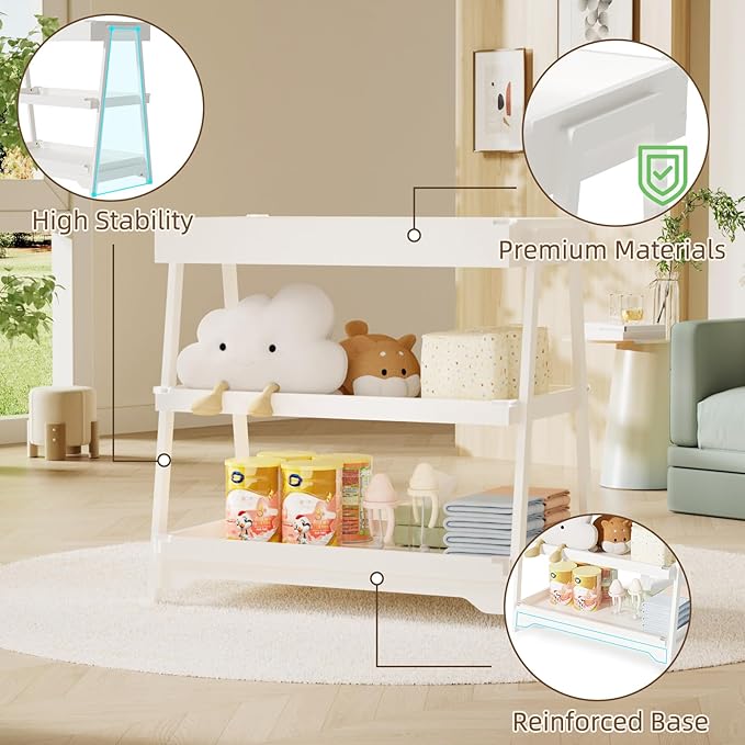 YUFU Baby Changing Table, Portable Diaper Changing Table with Changing Pad, Baby Diaper Changing Station with 2 Tier Storage Shelves for Newborn Baby and Infant, White