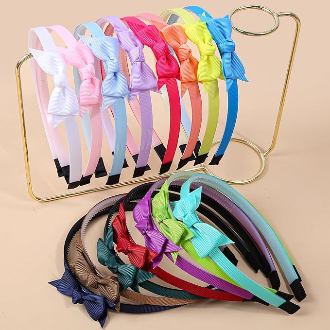 XIMA Mini Hair Bows Headbands for Girls,Cute Knoted Ribbon Bow with Head Band with Teeth for Kid Toddlers Children Teens Hair Accessories Pack of 15-A