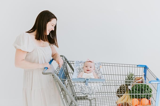Binxy Baby Shopping Cart Hammock – Infant Seat for Grocery Carts – Holds Car Seats Securely – Compatible with Select 4-Seater Wagons (20–24” Wide) – Supports Up to 50 lbs – Heritage Blue