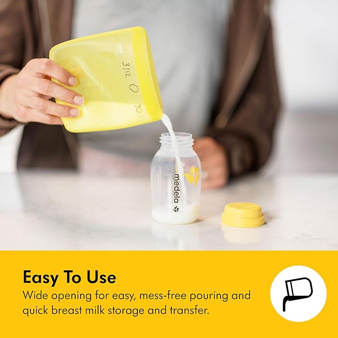 Medela Reusable Breast Milk Storage Bags with Wide Opening and Double-Seal Design, One-Piece, Fridge and Freezer Storable, 220 ml, 500 Uses