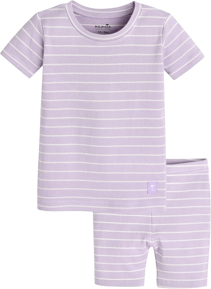 moimoln Stripe Pajamas Set 12M-8Y Ribbed Unisex Baby & Toddler, Soft Viscose, Snug-Fit, Everyday Sleepwear